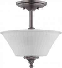  60/4018 - 2-Light Semi Flush Mount Ceiling Light in Aged Pewter Finish with Frosted Etched Glass