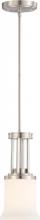  60/4108 - 1-Light Mini Pendant Light Fixture in Brushed Nickel Finish with White Satin Glass