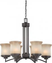  60/4125 - 6-Light Chandelier in Dark Chocolate Bronze Finish with Saffron Glass