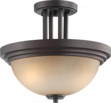  60/4127 - 2-Light Semi Flush Mount Lighting Fixture in Dark Chocolate Bronze Finish with Saffron Glass