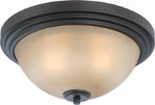  60/4131 - 2-Light Flush Mount Lighting Fixture in Dark Chocolate Bronze Finish with Saffron Glass
