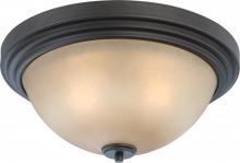  60/4132 - 3-Light Flush Mount Lighting Fixture in Dark Chocolate Bronze Finish with Saffron Glass