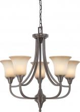  60/4166 - 5-Light Chandelier in Vintage Bronze Finish with Auburn Beige Glass
