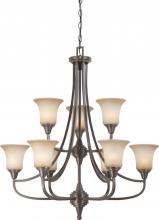  60/4169 - 9-Light 2-Tier Large Chandelier in Vintage Bronze Finish with Auburn Beige Glass
