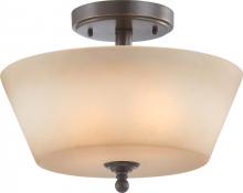  60/4171 - 3-Light Semi Flush Mount Ceiling Light in Vintage Bronze Finish with Auburn Beige Glass