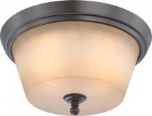  60/4172 - 2-Light Flush Mount Ceiling Light in Vintage Bronze Finish with Auburn Beige Glass