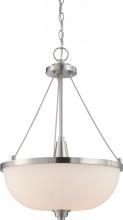  60/4187 - Helium - 3 Light Pendant with Satin White Glass - Brushed Nickel Finish
