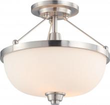  60/4188 - Helium - 2 Light Semi Flush with Satin White Glass - Brushed Nickel Finish