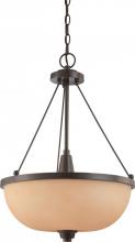  60/4207 - 3-Light Hanging Pendant Light Fixture in Vintage Bronze Finish with Cream Beige Glass