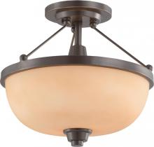  60/4208 - 2-Light Semi Flush Mount Ceiling Light in Vintage Bronze Finish with Cream Beige Glass