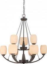  60/4209 - Helium - 9 Light Two Tier Chandelier w/ Cream Beige Glass