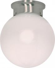  60/432 - 1-Light 6" Flush Mount Globe Ceiling Light in Brushed Nickel Finish with White Glass and (1) 13W
