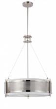  60/4443 - Diesel - 4 Light Round Pendant with Slate Gray Fabric Shade - Polished Nickel Finish