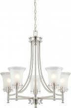  60/4525 - 5-Light Chandelier in Brushed Nickel Finish with Clear Outer & Frosted Inner Glass