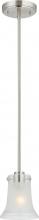  60/4527 - 1-Light Mini Pendant Hanging Light Fixture in Brushed Nickel Finish with Clear Outer & Frosted Inner