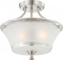  60/4528 - 2-Light Semi Flush Light Fixture in Brushed Nickel Finish with Clear Outer & Frosted Inner Glass