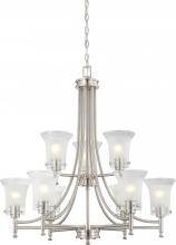  60/4529 - 9-Light Chandelier in Brushed Nickel Finish with Clear Outer & Frosted Inner Glass