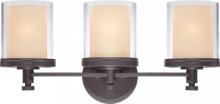  60/4543 - 3-Light Vanity Light Fixture in Sudbury Bronze Finish with Clear Outer & Cream Inner Glass