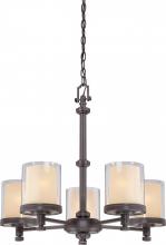  60/4545 - 5-Light Chandelier in Sudbury Bronze Finish with Clear Outer & Cream Inner Glass