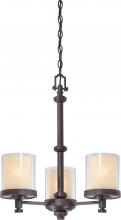  60/4547 - 3-Light Chandelier in Sudbury Bronze Finish with Clear Outer & Cream Inner Glass