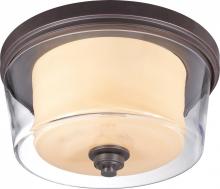  60/4552 - 3-Light Flush Mount Ceiling Fixture in Sudbury Bronze Finish with Clear Outer & Cream Inner Glass