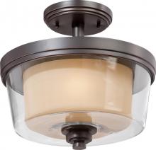  60/4553 - Decker - 2 Light Semi Flush Fixture w/ Clear & Cream Glass