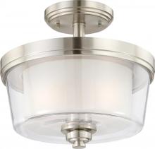  60/4653 - Decker - 2 Light Semi Flush Fixture w/ Clear & Frosted Glass