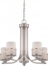  60/4685 - Fusion - 5 Light Chandelier with Frosted Glass - Brushed Nickel Finish
