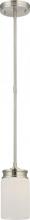  60/4708 - 1-Light Mini Pendant Light Fixture in Brushed Nickel Finish with White Satin Glass