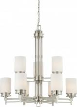  60/4709 - 9-Light Brushed Nickel Chandelier with White Satin Glass