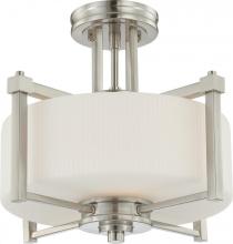  60/4713 - 2-Light Semi Flush Mount Ceiling Light in Brushed Nickel Finish with White Satin Glass