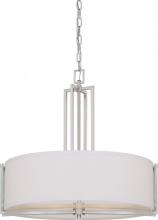  60/4756 - Gemini - 4 Light Pendant with Slate Gray Fabric Shade - Brushed Nickel Finish
