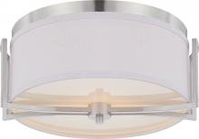  60/4761 - Gemini - 2 Light Flush Dome with Slate Gray Fabric Shade - Brushed Nickel Finish