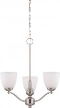  60/5036 - Patton - 3 Light Chandelier (Arms Up) with Frosted Glass - Brushed Nickel Finish