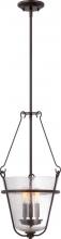  60/5284 - 3-Light Pendant Light Fixture in Copper Espresso Finish with Clear Seeded Glass
