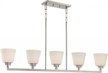 60/5455 - Mobili - 5 Light Island Pendant with Satin White Glass - Brushed Nickel Finish