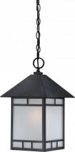  60/5704 - 1-Light 10" Hanging Outdoor Fixture in Stone Black Finish and Frosted Seeded Glass
