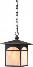 60/5754 - 1-Light 9" Hanging Outdoor Fixture in Umber Bronze Finish and Honey Stained Glass