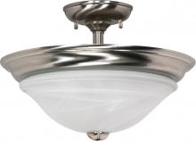  60/589 - 2-Light Dome Semi Flush Ceiling Light Fixture in Brushed Nickel Finish with Alabaster Glass