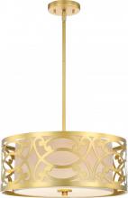  60/5964 - Filigree - 3 Light Pendant with Beige Linen Shade - Natural Brass Finish