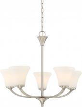  60/6205 - Fawn - 5 Light Chandelier with Satin White Glass - Brushed Nickel Finish