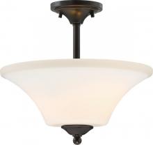  60/6312 - Fawn - 2 Semi Flush with Satin White Glass - Mahogany Bronze Finish