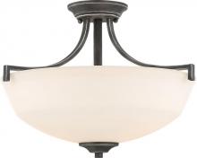  60/6369 - Chester - 2 Light Semi Flush with White Glass - Iron Black with Brushed Nickel Accents