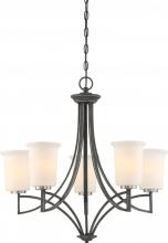 60/6375 - Chester - 5 Light Chandelier with White Glass - Iron Black with Brushed Nickel Accents