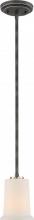  60/6377 - Chester - 1 Light Mini Pendant with White Glass - Iron Black with Brushed Nickel Accents