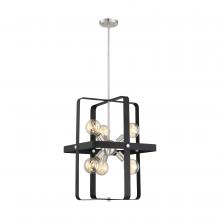  60/6623 - Prana - 6 Light Foyer Pendant - Matte Black Finish with Brushed Nickel Accents