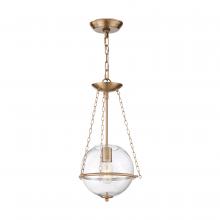  60/6941 - Odyssey - 1 Light Mini Pendant - with Clear Glass - Vintage Brass Finish