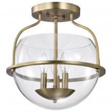  60/7821 - Amado 3 Light Semi Flush Mount; Vintage Brass Finish; Clear Glass