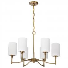  60/8206 - Liam; 6 Light Chandelier; Burnished Brass; White Opal Glass