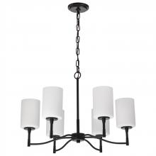 60/8216 - Liam; 6 Light Chandelier; Matte Black; White Opal Glass